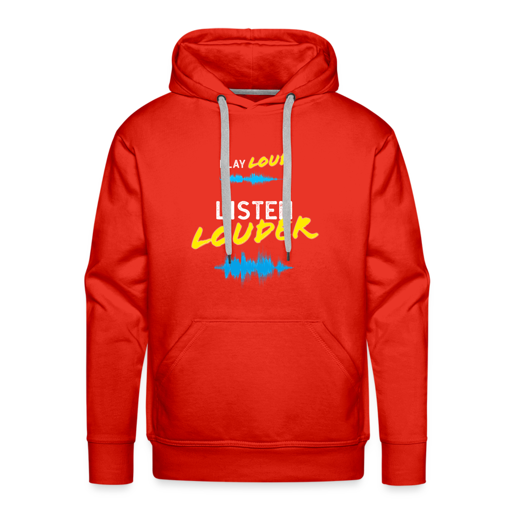 Play Loud Listen Louder (White and Yellow Text) Hoodie (Men) - red