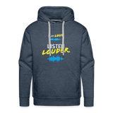 Play Loud Listen Louder (White and Yellow Text) Hoodie (Men) - heather denim