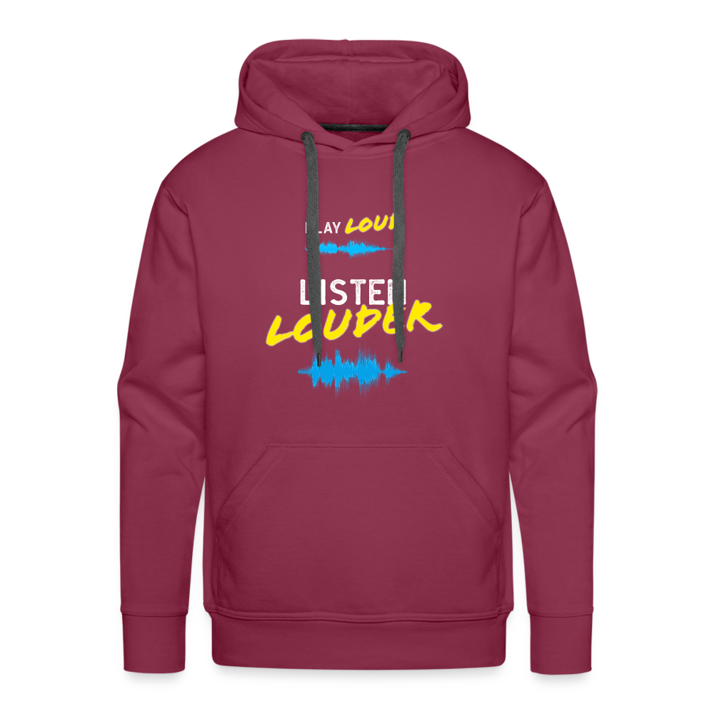 Play Loud Listen Louder (White and Yellow Text) Hoodie (Men) - burgundy